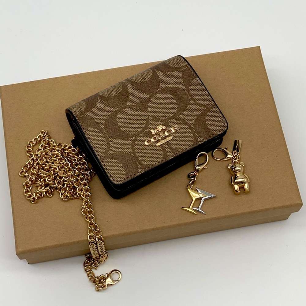 Boxed Mini Wallet On A Chain In Blocked Signature Canvas - Picture 3 of 7